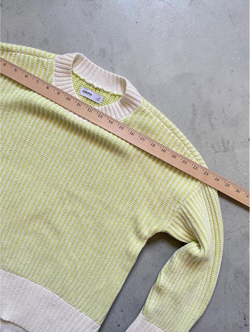 Sonoma Women’s Sweater XS Oversized Mock Neck Green White Cotton Knit Pullover - Picture 5 of 8